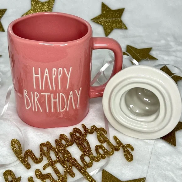 ❌SOLD❌ Rae Dunn HAPPY BIRTHDAY LL Coffee Tea Mug Cupcake Topper Lid Pink - Picture 5 of 17
